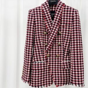 Authentic Balmain Red and Black Checkered Blazer